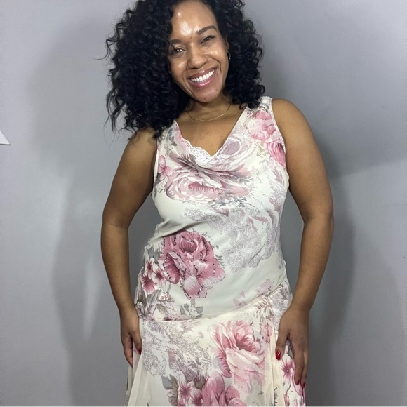 Vintage Y2K Coquette Floral Gown Fairycore Dress Asymmetric Ballet Lace Romantic - Picture 3 of 15